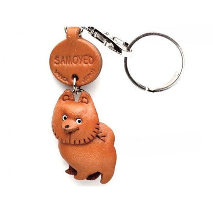 Samoyed Genuine Leather Dog Keychain - Handcrafted 3D, Pet Memorial Gift, Bag Charm, Car Key Fob Charm, Made in Japan