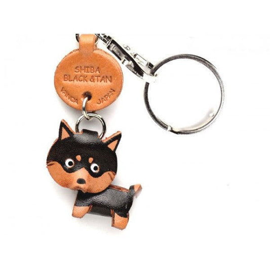 Shiba Dog Black&Tan Leather Dog Keychain