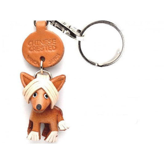 Chinese Crested Leather Dog Keychain