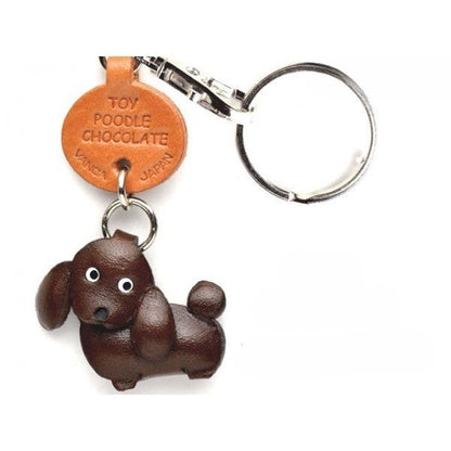 Toy Poodle Chocolate Brown Genuine Leather Dog Keychain - Handcrafted 3D, Dog Lover Gift, Artisan Leathercraft, Made in Japan