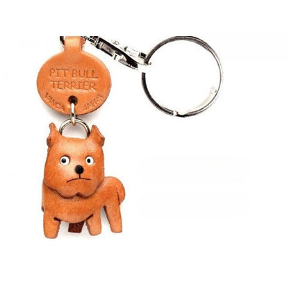 Pit Bull Genuine Leather Dog Keychain - Handcrafted 3D, Pet Memorial Gift, 3D Leather Art, Purse Charm, Made in Japan