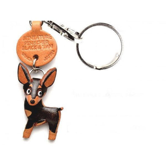 Miniature Pinscher Black&Tan Leather Dog Keychain