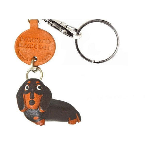 Dachshund Smooth Black&Tan Leather Dog Keychain
