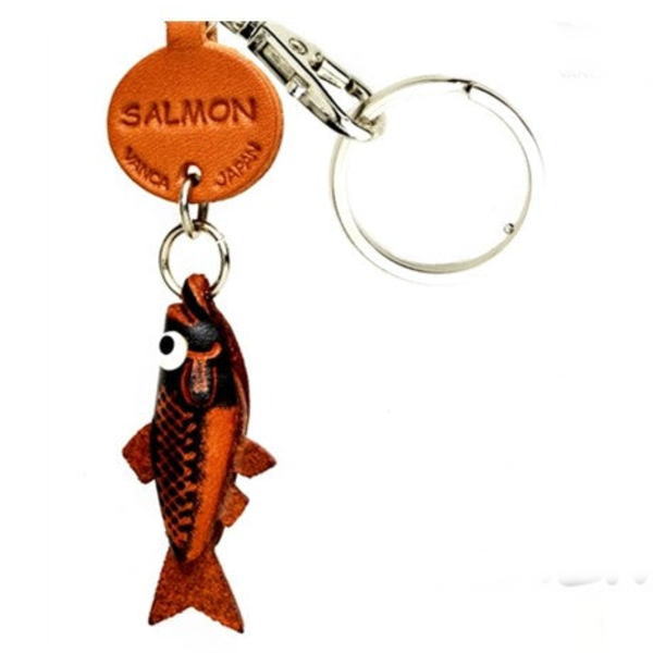 Salmon Japanese Leather Keychains Fish