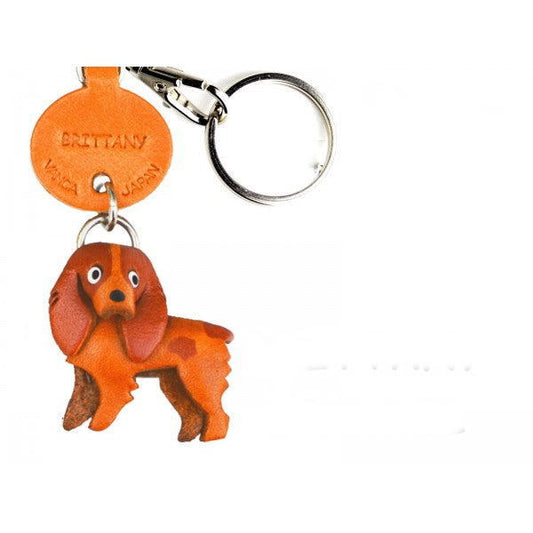 Brittany Spaniel Leather Dog Keychain