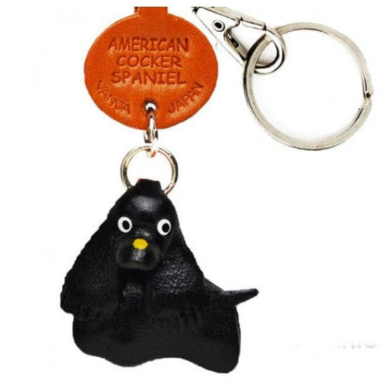 American Cocker Spaniel Black Leather Dog Keychain