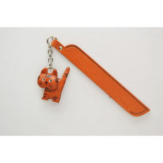 Walking Cat Tabby Leather Charm Bookmarker