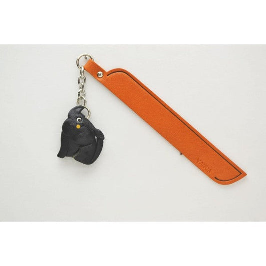 Scratching Cat Black Leather Charm Bookmarker