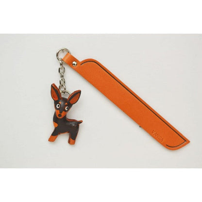 Mini pin Black&Tan Leather dog Charm Bookmarker