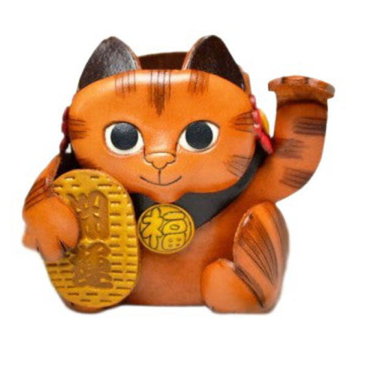 Lucky Cat Handmade Genuine Leather Eyeglasses Holder/Stand #26250