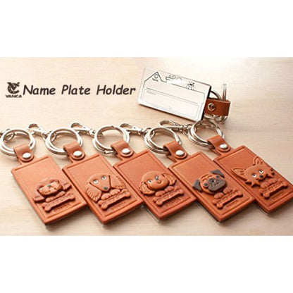 Cat Leather Name Plate Holder Keychain