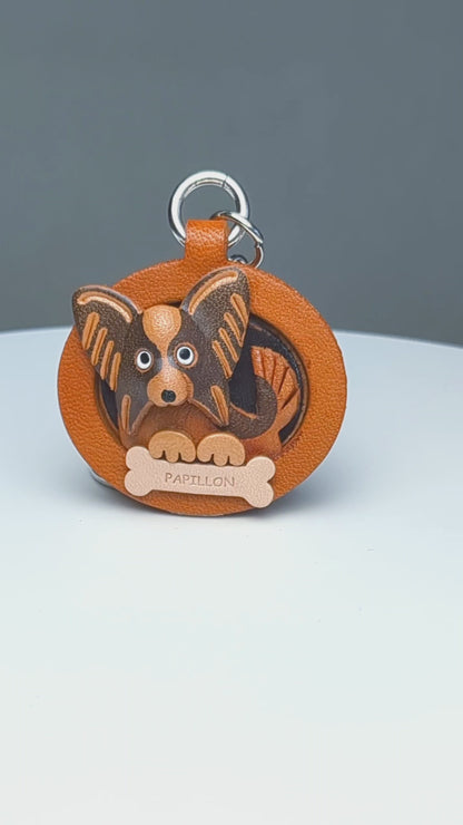 Papillon Leather Dog plate Keychain