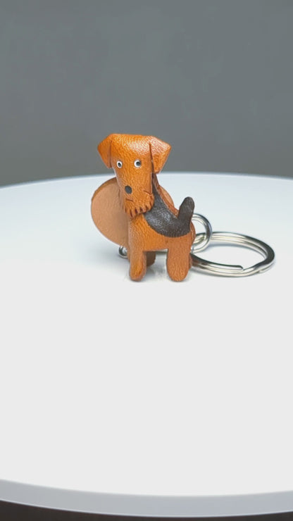 Airedale Terrier Leather Dog Keychain