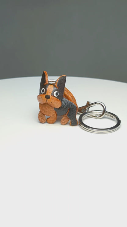 Boston Terrier Leather Dog Keychain