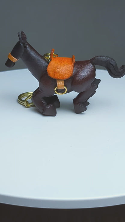 Galloping Horse Leather Keychain(L)
