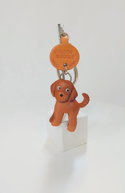 Goldendoodle Leather Dog Keychain