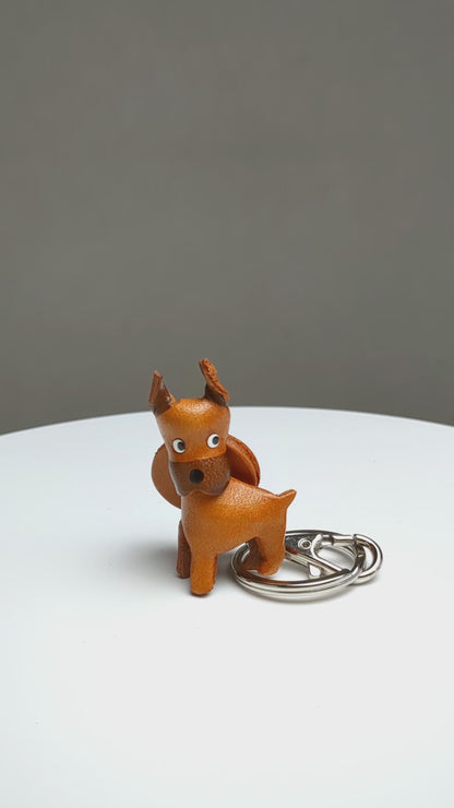 Boxer Leather Dog Keychain