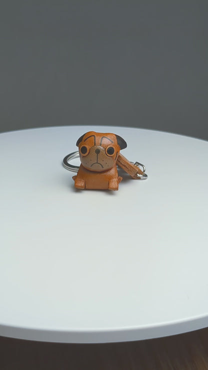 Pug Leather Dog Keychain