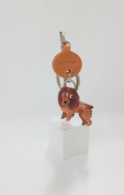 Brittany Spaniel Leather Dog Keychain