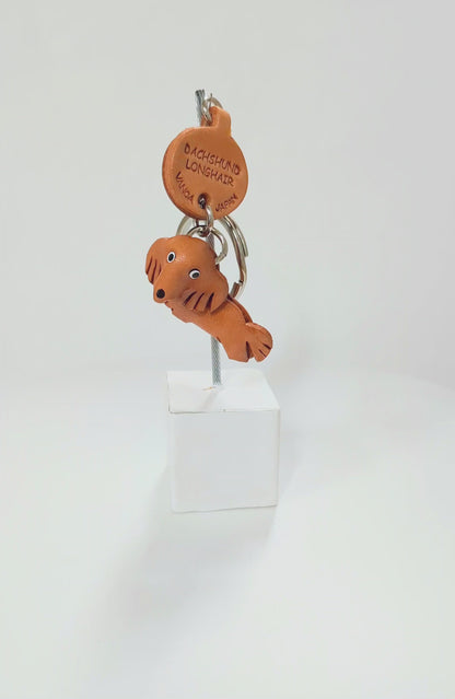 Dachshund Longhair Leather Dog Keychain