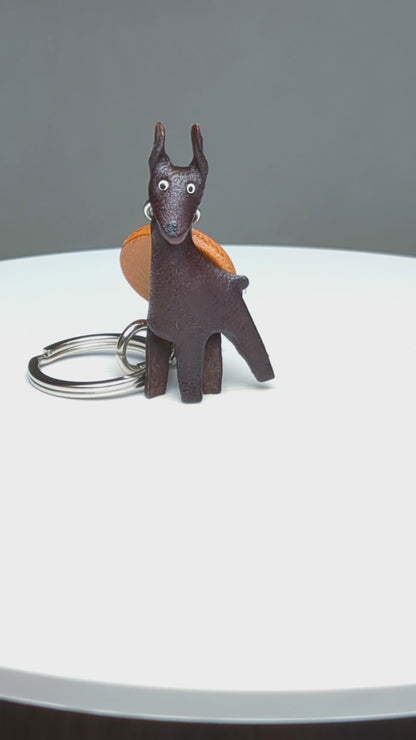 Doberman Leather Dog Keychain