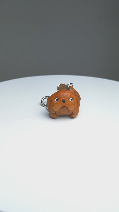 Bulldog Leather Dog Keychain