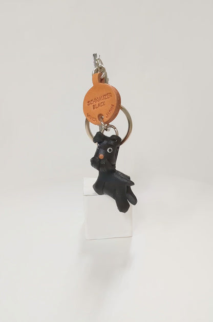 Schnauzer Black Leather Dog Keychain