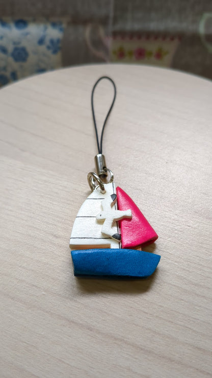 Sail Boat Leather Cellularphone Charm