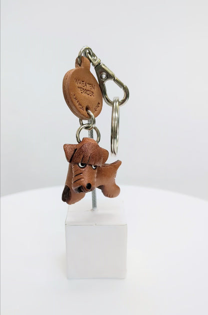 Wheaten Terrier Leather Dog Keychain