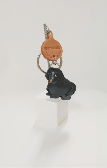 Newfoundland Genuine Leather Dog Keychain - Handcrafted 3D, Dog Lover Gift, Car Key Fob Charm, 3D Leather Art, Made in Japan