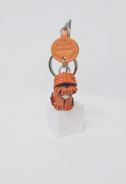 Old English Sheepdog Leather Dog Keychain