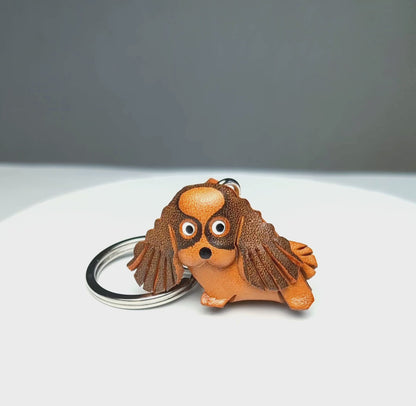 Cavalier K.C.Spaniel Genuine Leather Dog Keychain - Handcrafted 3D, Dog Lover Gift, Artisan Leathercraft, Made in Japan