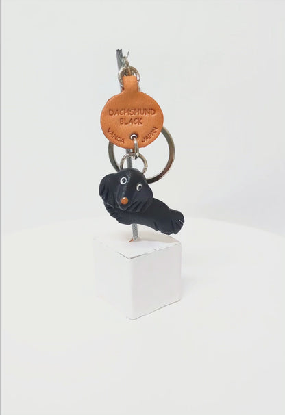 Dachshund Black Leather Dog Keychain