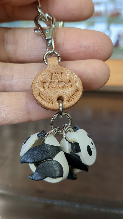 Twin Pandas Leather Keychains Animal