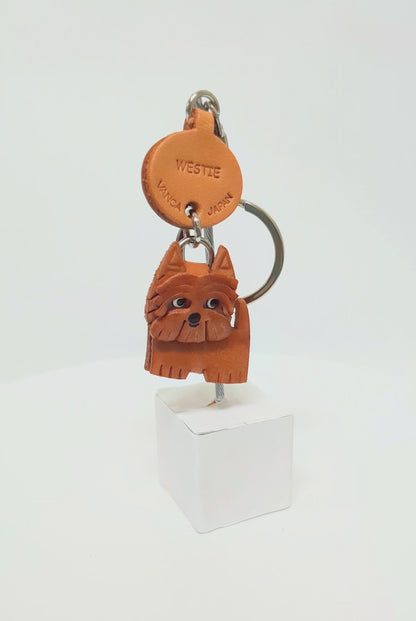 Westie Genuine Leather Dog Keychain - Handcrafted 3D, Unique Pet Keepsake, Car Key Fob Charm, Pet Memorial Gift, Made in Japan