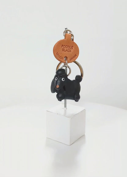 Poodle Black Leather Dog Keychain