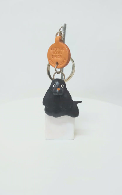 American Cocker Spaniel Black Leather Dog Keychain