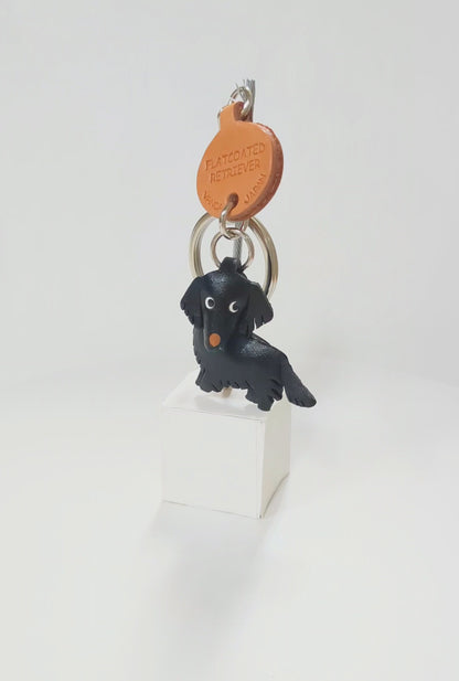 Flatcoated Retriever Leather Dog Keychain
