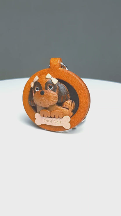 Shih Tzu Leather Dog plate Keychain