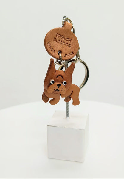 French Bulldog Genuine Leather Dog Keychain - Handcrafted 3D, Dog Lover Gift, Artisan Leathercraft, 3D Leather Art, Made in Japan