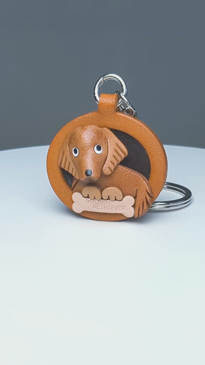Golden Retriever Leather Dog plate Keychain