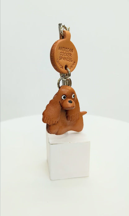 American Cocker Spaniel Leather Dog Keychain