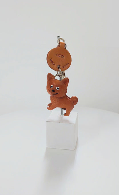 Akita Leather Dog Keychain