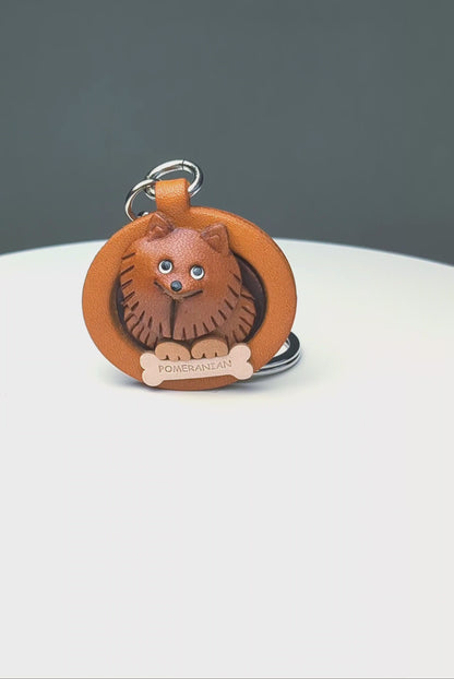 Pomeranian Leather Dog plate Keychain