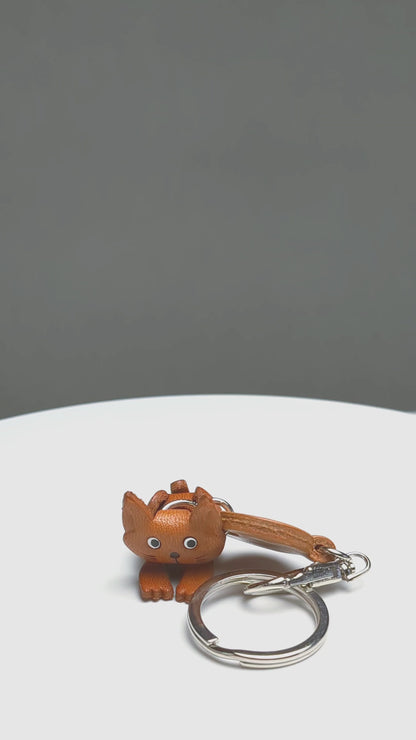 Plain Sitting Cat Japanese Leather Keychains