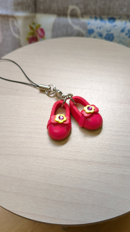 Red Shoes With Ribbon Leather Cellularphone Charm