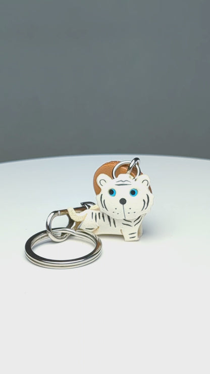White Tiger Japanese Leather Keychains Animal