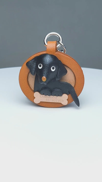 Labrador Retriever Black Leather Dog plate Keychain