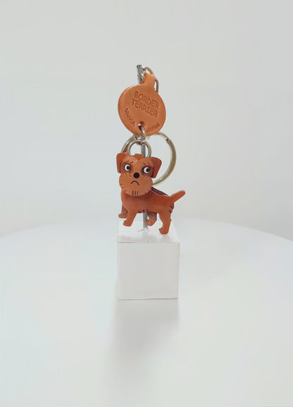 Border Terrier Leather Dog Keychain